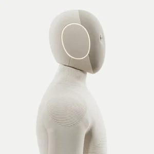 White humanoid robot head representing artificial intelligence and robotics