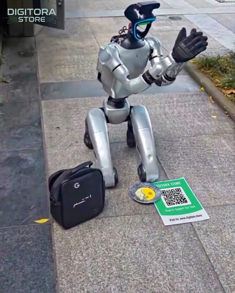 Humanoid Robot Observed Kneeling In The Road Beside A QR Code
