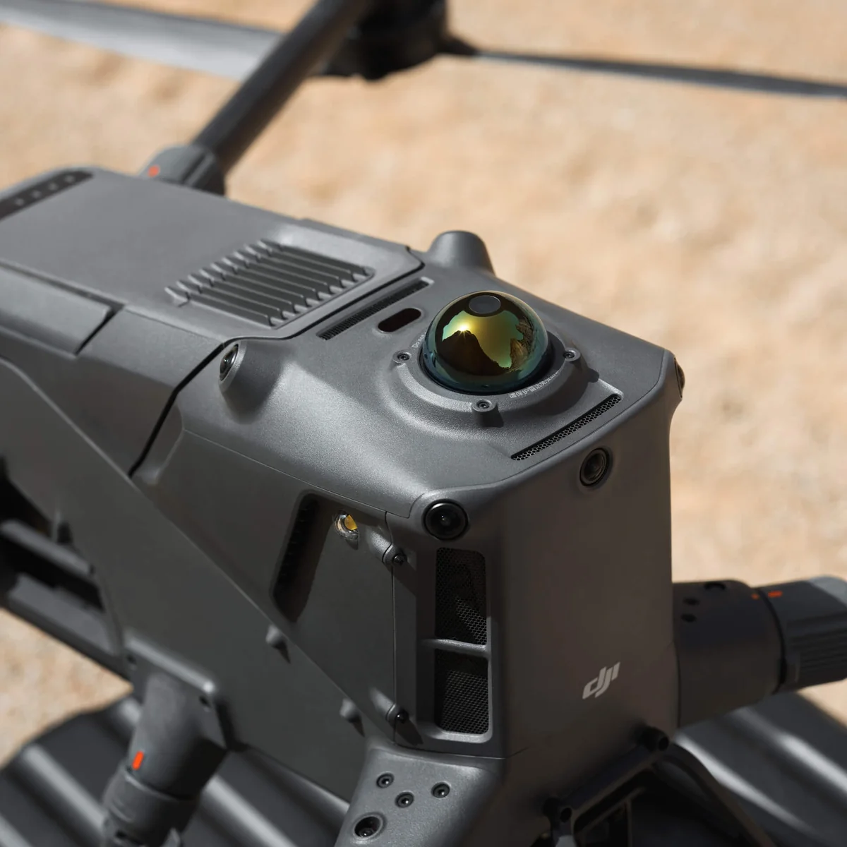 Close-up view of professional drone camera and gimbal